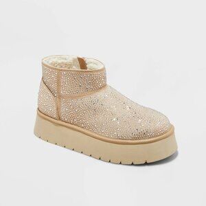 NEW Women's Missy Platform Booties w/Memory Foam Insole  Wild Fable Beige Bling